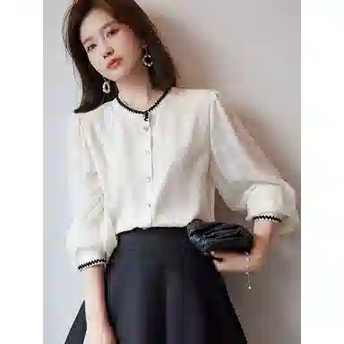 【dme】休闲圆领长袖衬衫 女款 米白色