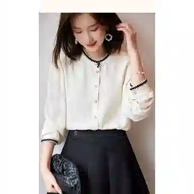 【dme】休闲圆领长袖衬衫 女款 米白色