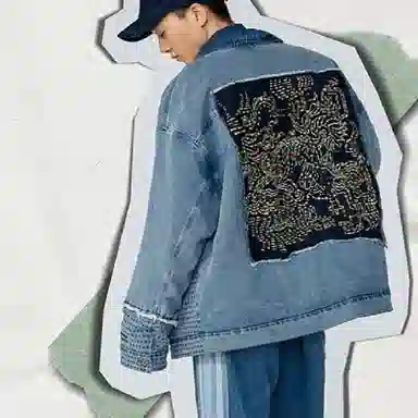 中国李宁 运动篮球系列 宽松水洗牛仔棉服 冬季 情侣款 蓝色