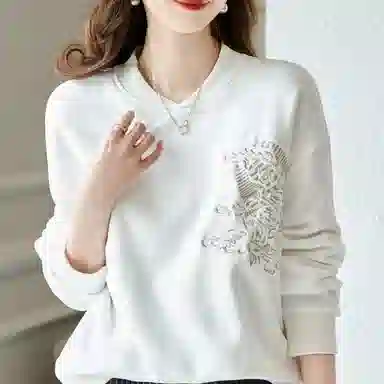 【dme】 纯色刺绣薄款圆领宽松长袖卫衣 女款 本白