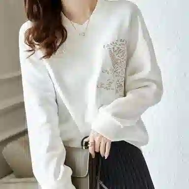 【dme】 纯色刺绣薄款圆领宽松长袖卫衣 女款 本白