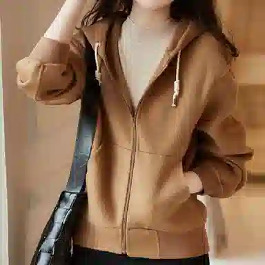 【dme】 纯色连帽休闲长袖夹克 女款 咖啡色