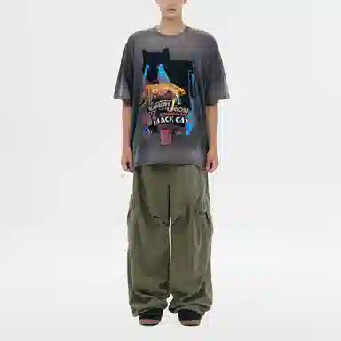 WE11DONE FW23 Cat Graphic T-Shirt Gray