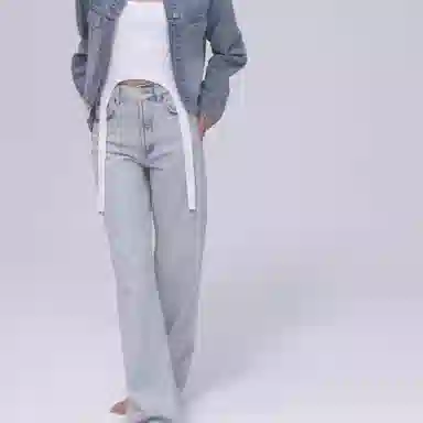 ZARA High Waist Wide Leg Jeans Light Blue