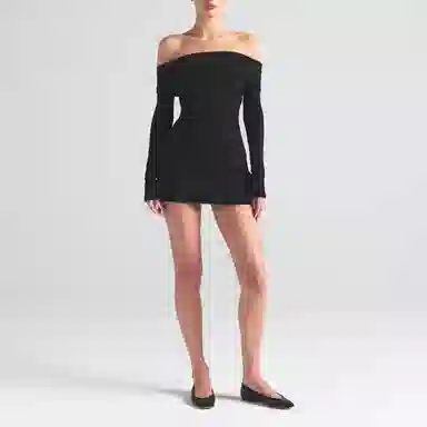 SKIMS Soft Lounge Off The Shoulder Mini Dress Onyx