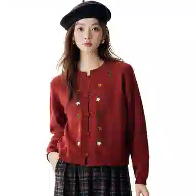 茵曼 简约圆领宽松长袖针织衫 女款