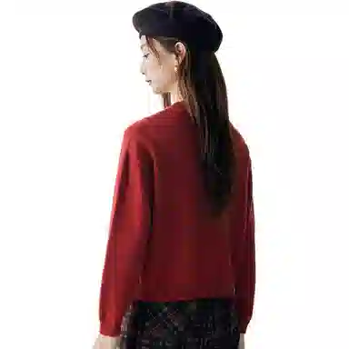 茵曼 简约圆领宽松长袖针织衫 女款