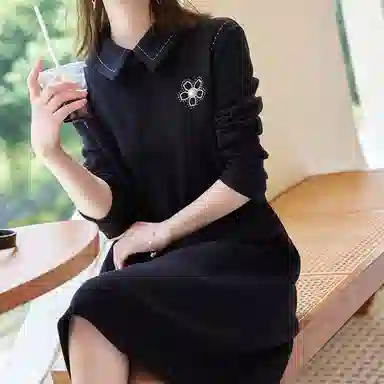 【dme】 宽松休闲针织长袖连衣裙 黑色