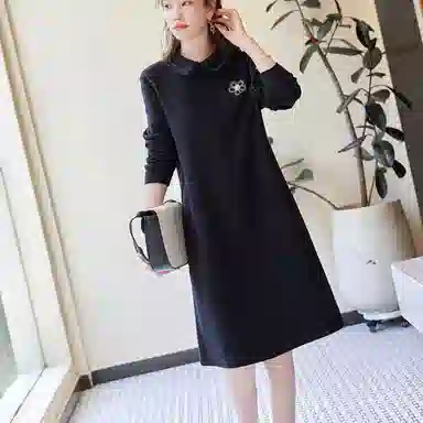 【dme】 宽松休闲针织长袖连衣裙 黑色