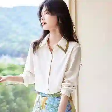 【dme】 纯色休闲长袖衬衫 女款 米白