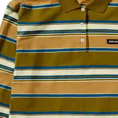 Miu Miu SS24 Striped Knit Polo Green