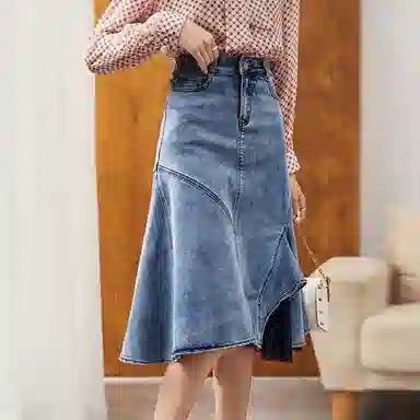 【dme】 蕾丝拼接无袖牛仔长裙 浅牛仔蓝