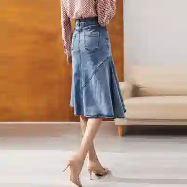 【dme】 蕾丝拼接无袖牛仔长裙 浅牛仔蓝