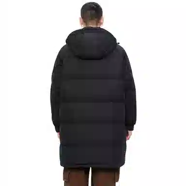 鸭鸭 纯色连帽拉链宽松厚款中长款长袖羽绒服 男款