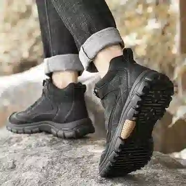 公牛氏邸 牛皮革 保暖耐磨 厚底防滑 工装休闲 中筒 户外靴