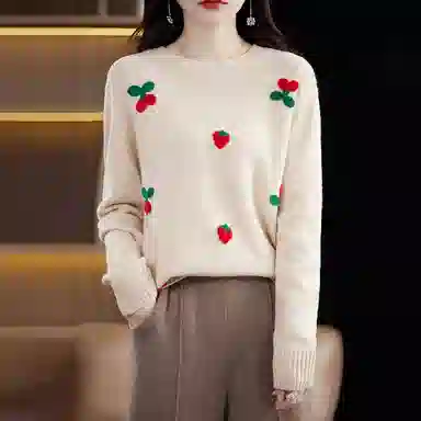 恒源祥 植物花卉套头圆领长袖毛衣 女款