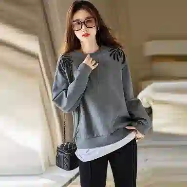 【dme】 休闲套头圆领宽松长袖卫衣 女款 深麻灰