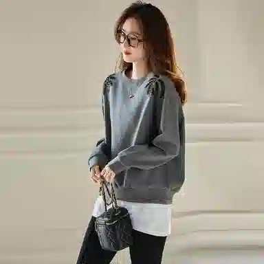 【dme】 休闲套头圆领宽松长袖卫衣 女款 深麻灰