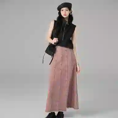 美洋 干枯玫瑰立体拼接牛仔短裙 粉色