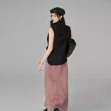 美洋 干枯玫瑰立体拼接牛仔短裙 粉色