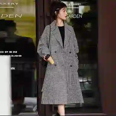 【dme】 简约格纹休闲大衣 女款 黑色