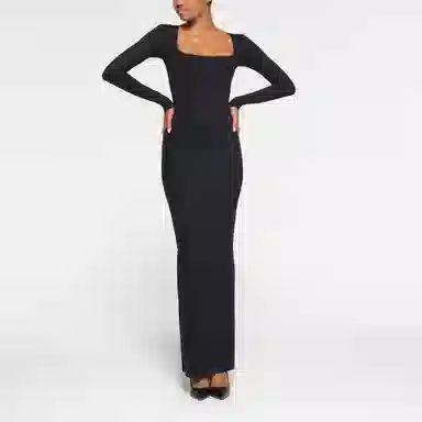 SKIMS BODY LONG SLEEVE LONG DRESS ONYX