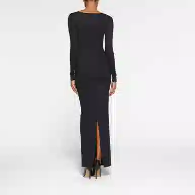 SKIMS BODY LONG SLEEVE LONG DRESS ONYX