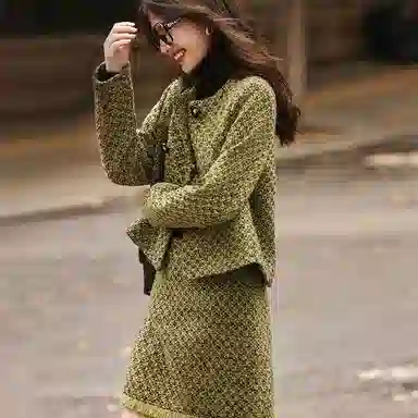 【dme】 休闲气质上衣小香风半裙裙装套装 女款 绿色