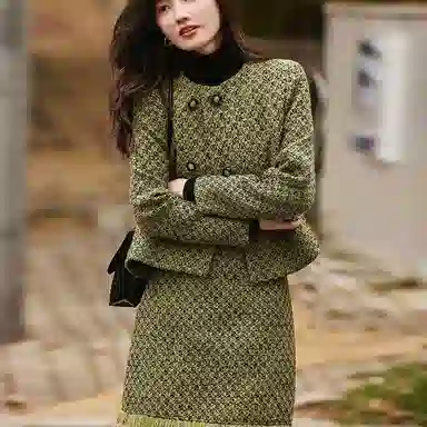 【dme】 休闲气质上衣小香风半裙裙装套装 女款 绿色