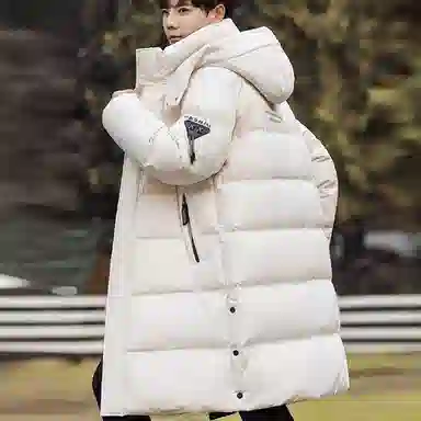 雅鹿 纯色图案连帽长款长袖羽绒服 男款