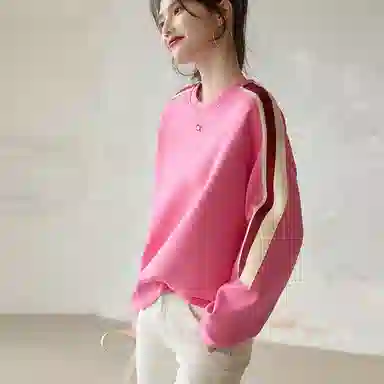 【dme】 套头圆领撞色宽松长袖卫衣 女款