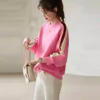 【dme】 套头圆领撞色宽松长袖卫衣 女款