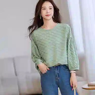 【dme】 宽松圆领纯色九分袖卫衣 女款 薄荷绿