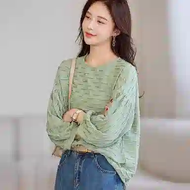 【dme】 宽松圆领纯色九分袖卫衣 女款 薄荷绿