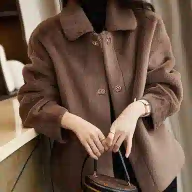 【dme】 纯色单排扣设计翻领绒感外套 女款 咖啡色