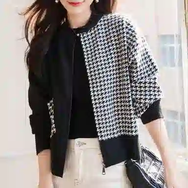 【dme】 千鸟格开衫外搭长袖针织衫 女款 黑色