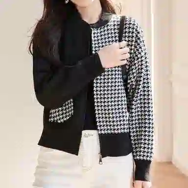 【dme】 千鸟格开衫外搭长袖针织衫 女款 黑色