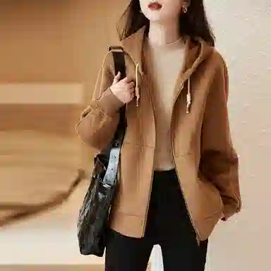 【dme】 纯色连帽休闲长袖夹克 女款 咖啡色