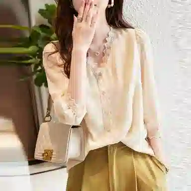 【dme】 碎花单排扣纯色长袖衬衫 女款