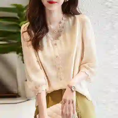 【dme】 碎花单排扣纯色长袖衬衫 女款