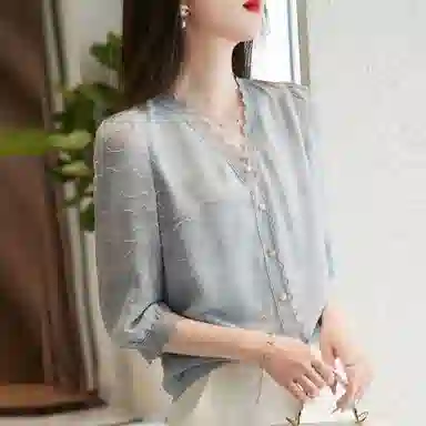 【dme】 碎花单排扣纯色长袖衬衫 女款