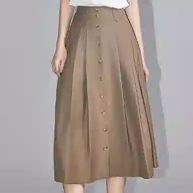 【dme】 纯色高腰百褶半身休闲长裙 女款 深卡其