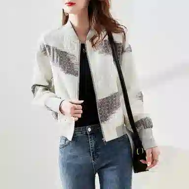 【dme】 通勤休闲宽松拉链长袖夹克外套 女款 乳白