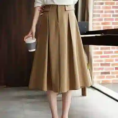 【dme】 纯色气质时尚高级感半身休闲长裙 卡其色