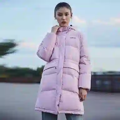探路者 纯色拉链防风保暖中长款长袖羽绒服 女款