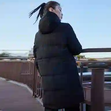 探路者 纯色拉链防风保暖中长款长袖羽绒服 女款