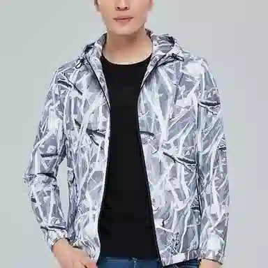 才子 休闲修身短款连帽夹克 男款 灰色