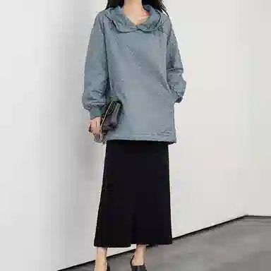 美洋 纯色连帽长袖卫衣 女款 蓝色