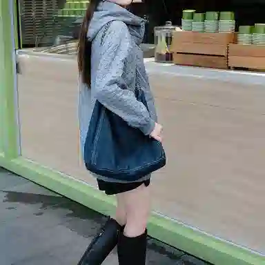 美洋 纯色连帽长袖卫衣 女款 蓝色