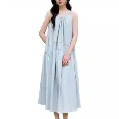 茵曼 宽松简约通勤无袖连衣裙 女款